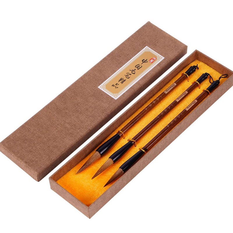 Hbasyp Chinese Traditional Calligraphy Brush/Chinese Calligraphy Watercolor Sumi Drawing Brush Wolf Hair/Painting Sumi Set((L + M + S)) - Image 1
